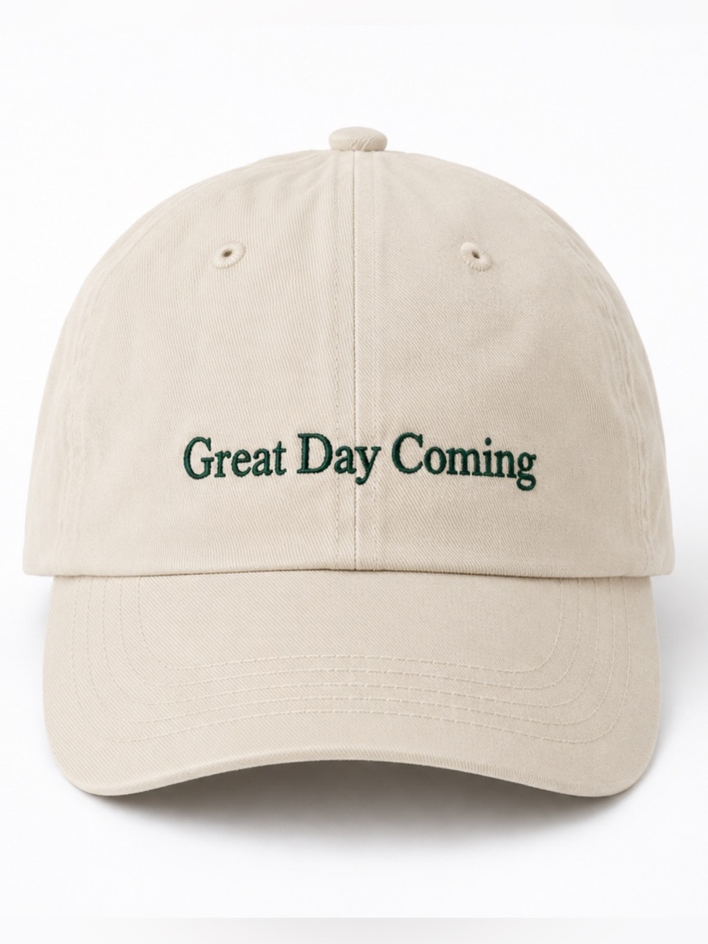 Zara Beige Cap with Green Embroidered "Great Day Coming"